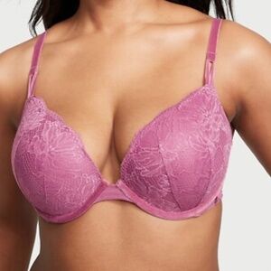 Victoria's Secret Sexy Tee Fleur Noir Lace Push-Up Bra Size 40 DD Pink NEW